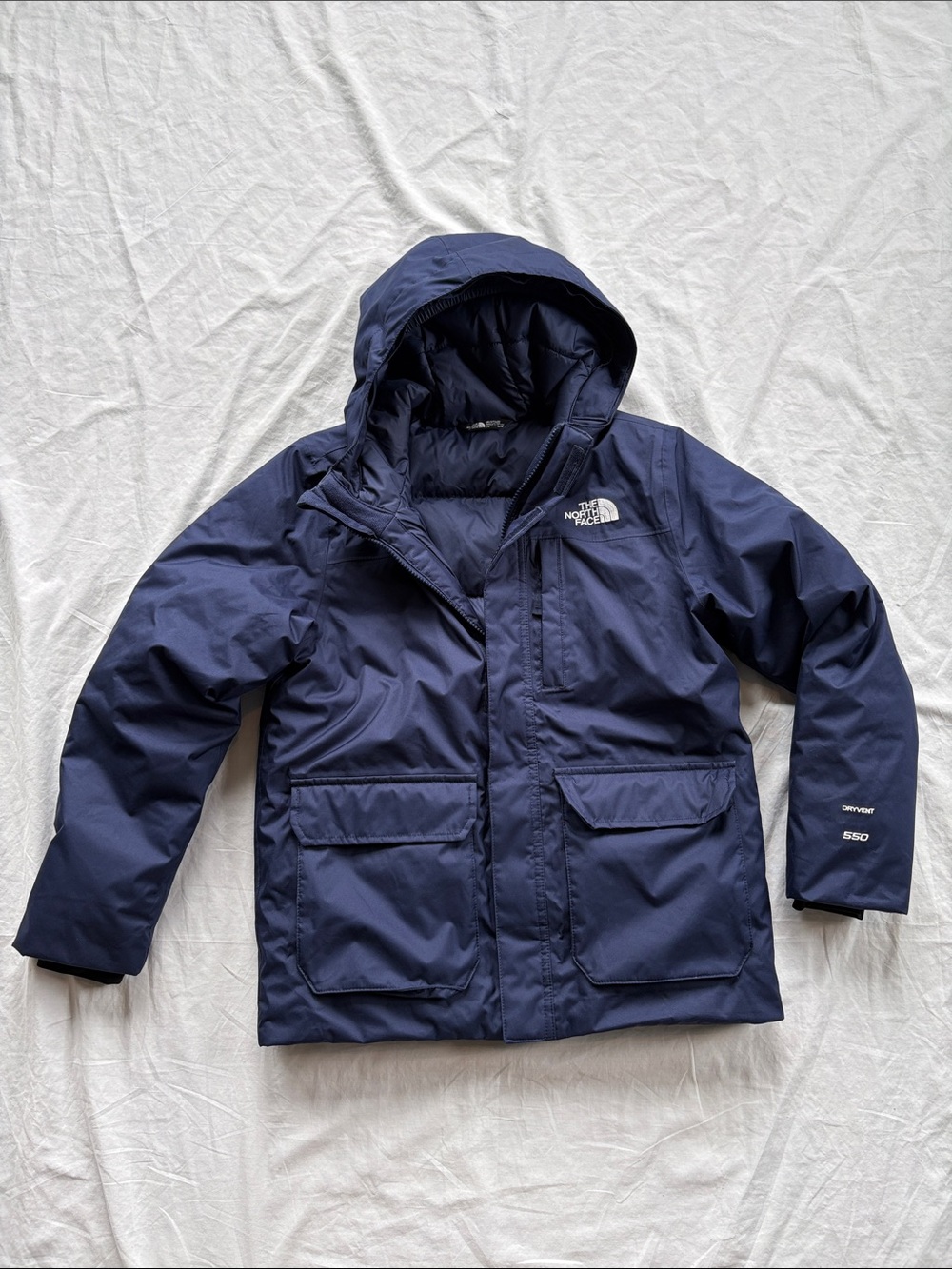 North Face Arctic 550 Down Girls Large 14/16 Navy Hooded Insulated Puffer Jacket
